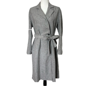 Uniqlo Cotton Linen Grey Stripe Lightweight Oversized Jacket Belt Women’s XS